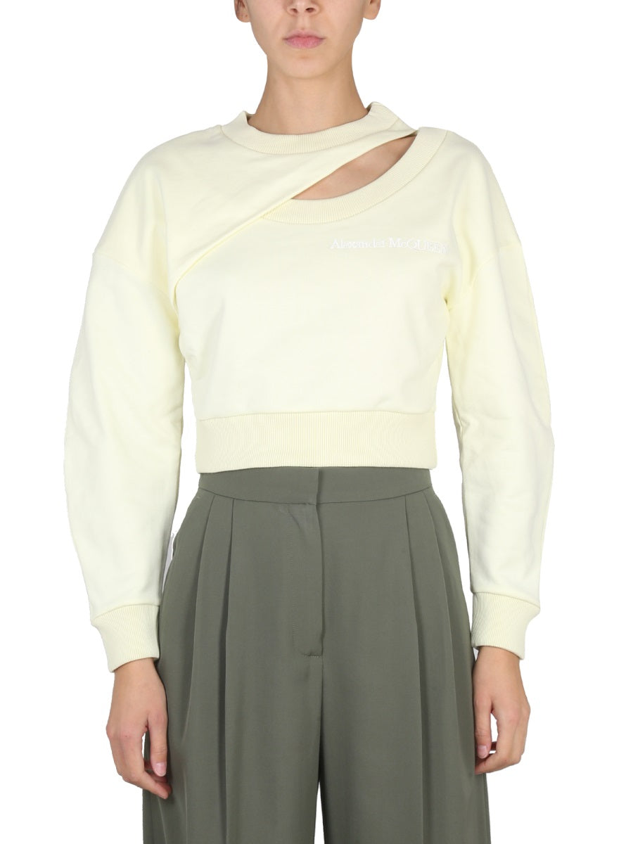 Cropped Sweatshirt Ivory Cotton Sweatshirts