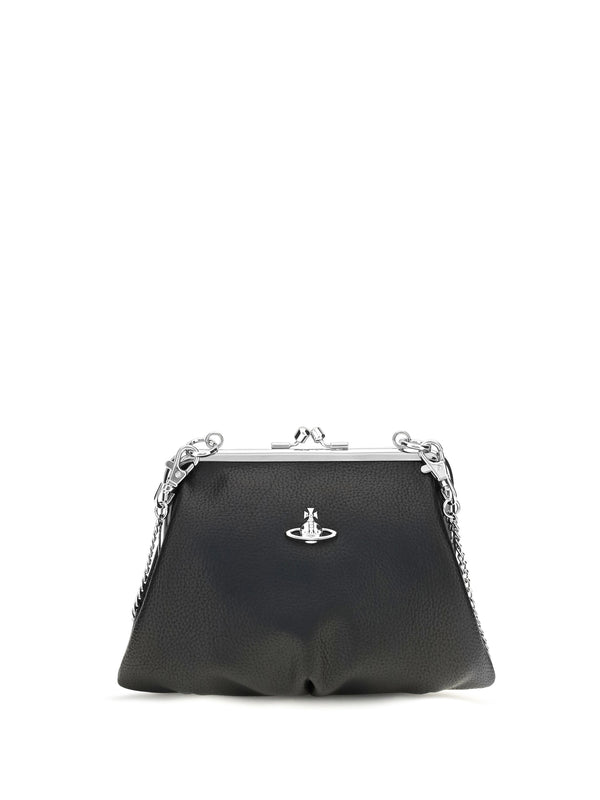 Granny Frame Handbag Black Polyurethane Wallet