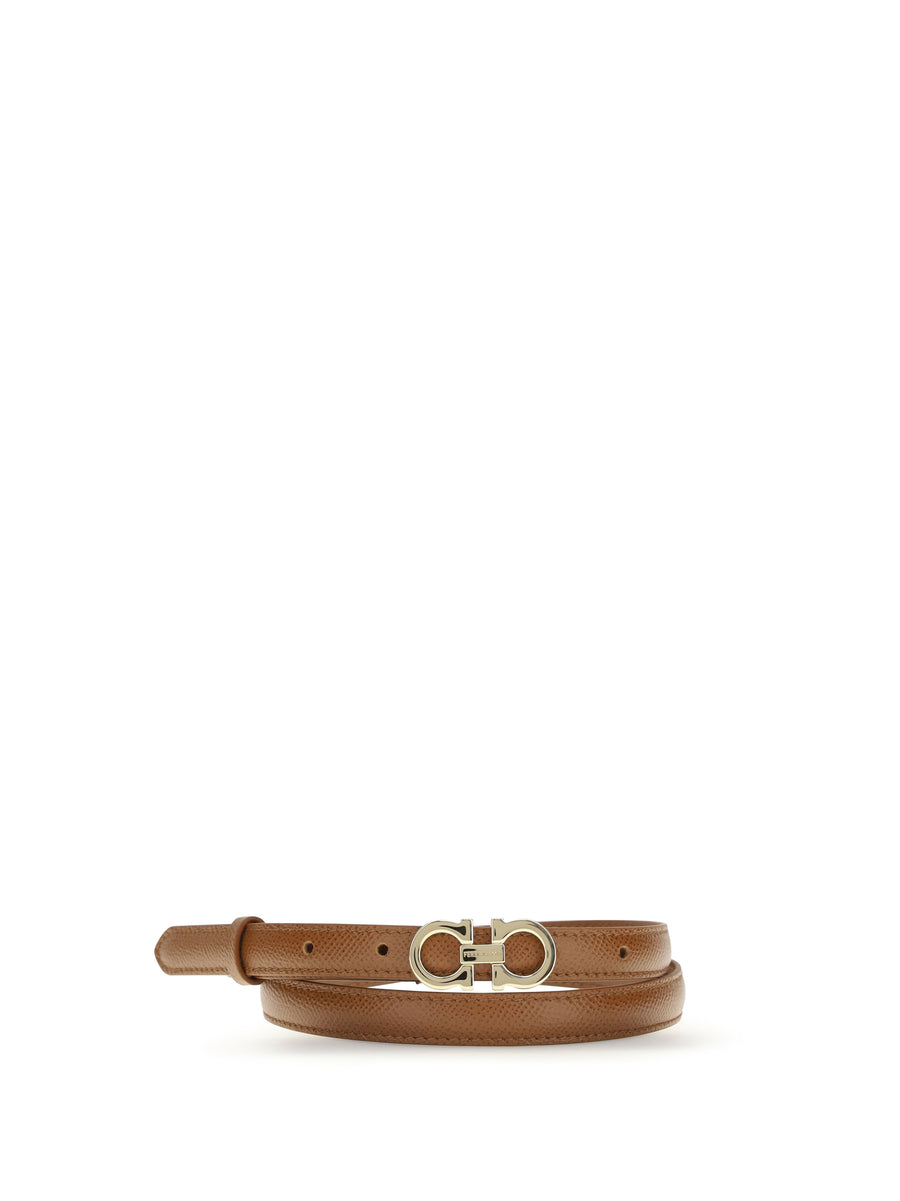 Leather Belt Gancini Gold Buckle Brown Calf