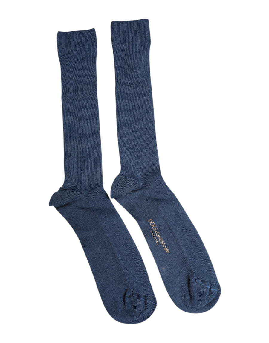 Blue Cotton Dg Logo Over The Calf Socks Clothing