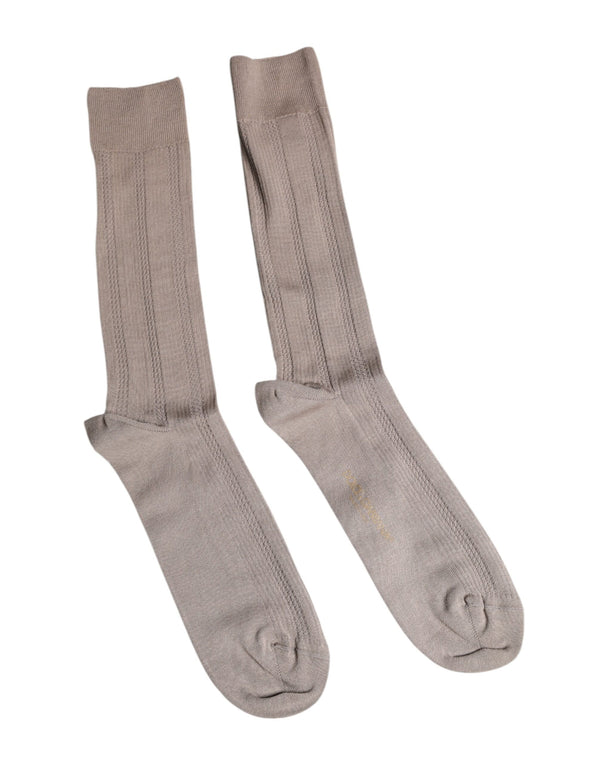 Brown Cotton Stretch Logo Over Calf Socks Nylon Elastane Clothing
