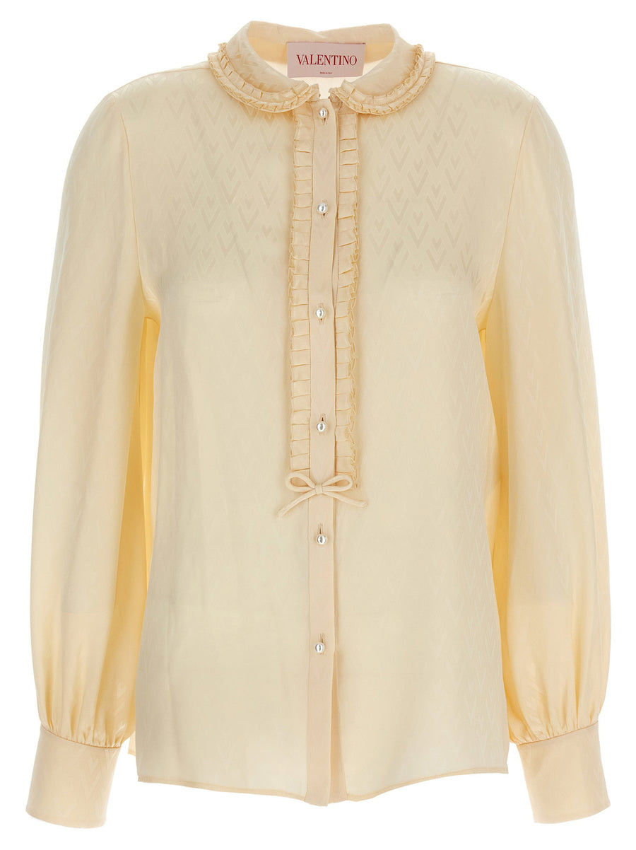 Valentino Garavani Toute La V Jacquard Blouse — Cream