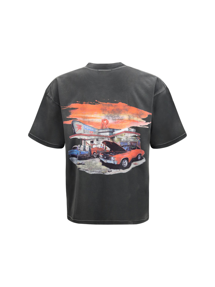 T-Shirt 24 Hour Service Graphic Black Stained Cotton T-shirts