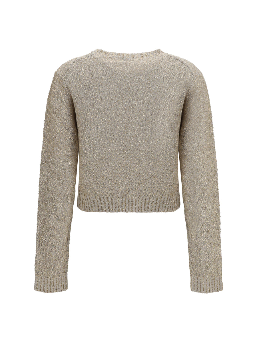 Long-Sleeve Sequin Sweater Stone Linen