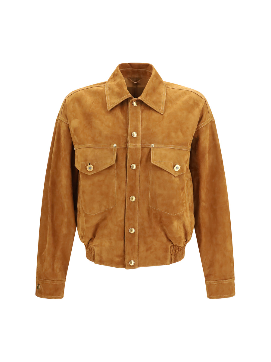 Leather Button Jacket Brown Lamb