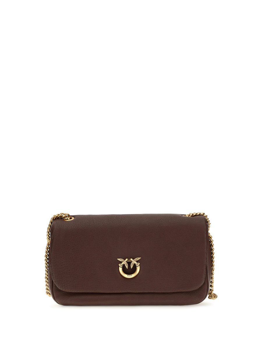 Love Birds Click Soft Horizontal Leather Shoulder Bag Castano Intenso-antique Gold Calf Bos Taurus