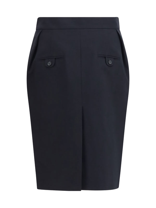 Pleated Midi Skirt Black Cotton