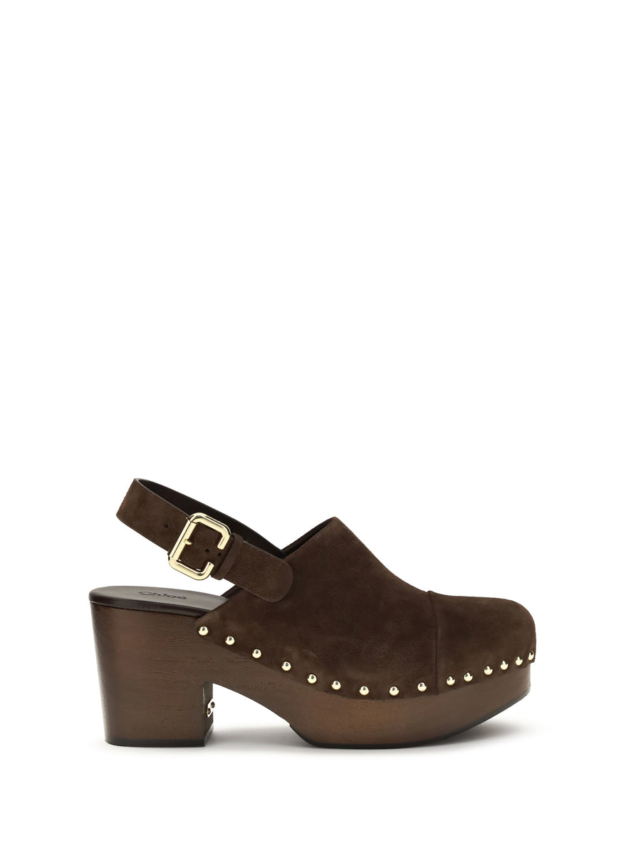 Wedge Clogs Jeannette Chocolate Brown Calf Leather Sandal