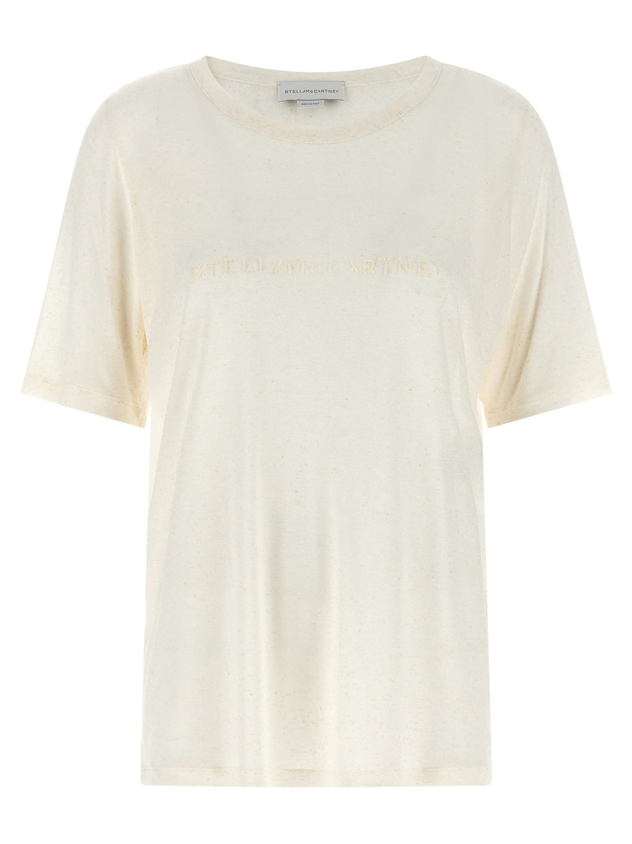 Stella Mccartney Beaded Logo Embroidery T-Shirt — Cream