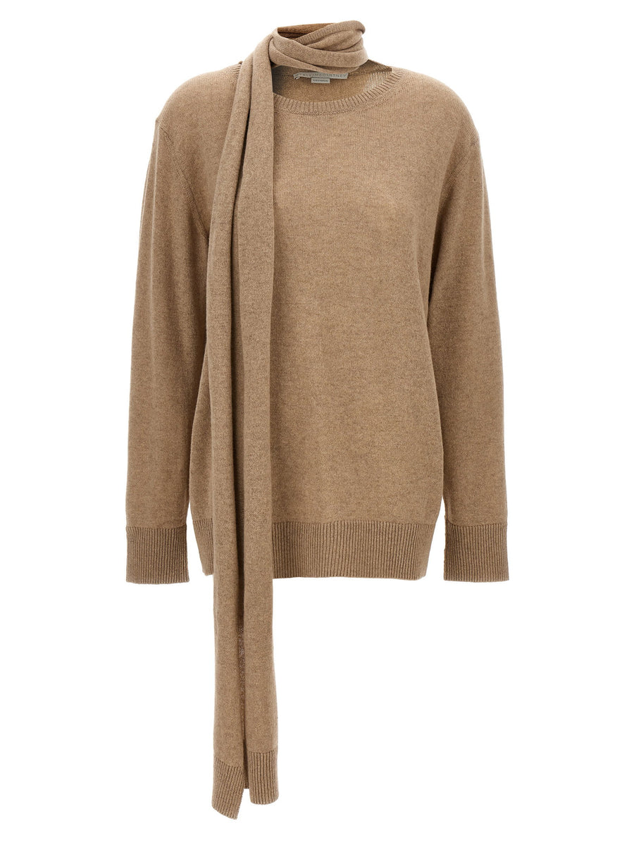 Stella Mccartney Cashmere and Wool with Scarf Detail Sweater — Camel