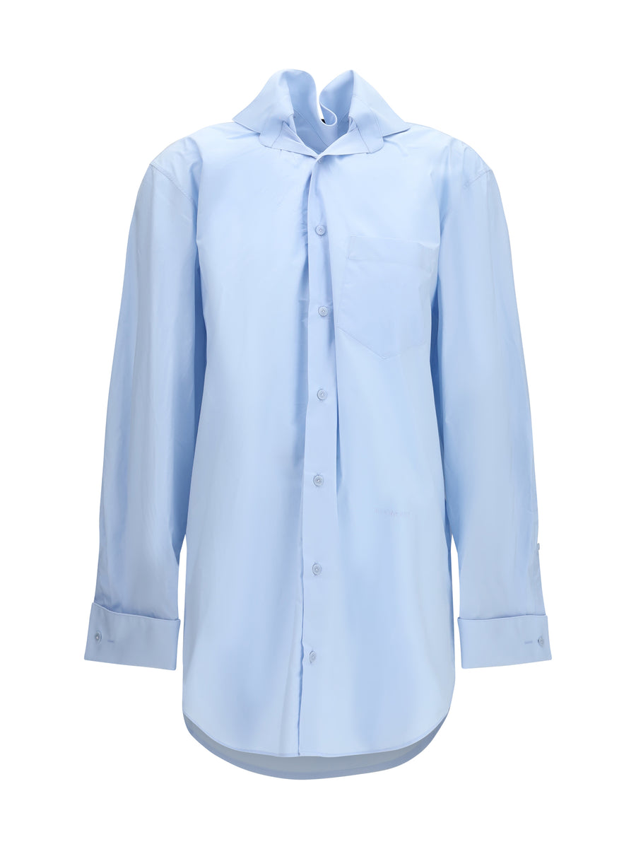Shirt With Elasticated Collar Blue Cotton