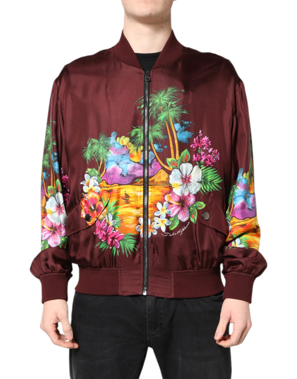 Dolce & Gabbana 100% Silk bomber jacket in maroon