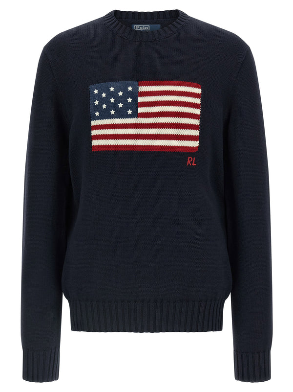 كنزة بتصميم العلم بطريقة الماركتري من Polo Ralph Lauren — كحلي