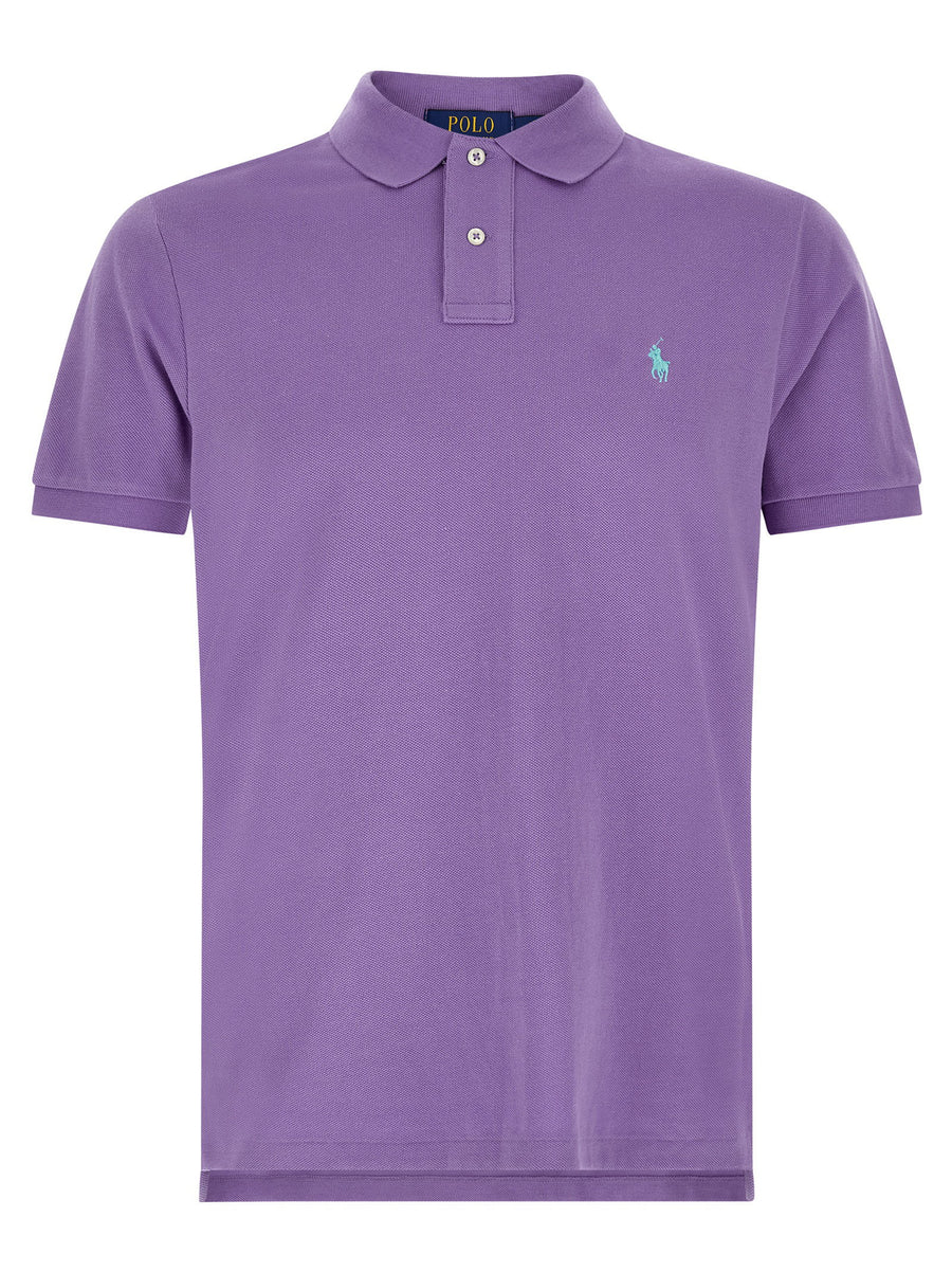 قميص بولو بيكيه قطن مطرز ب شعار من Polo Ralph Lauren — بنفسجي