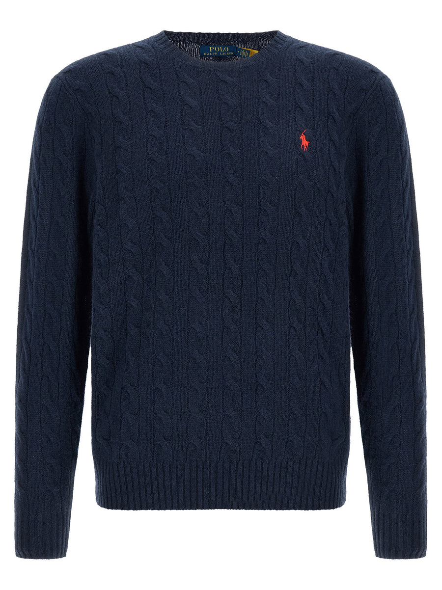 Polo Ralph Lauren Braided Wool-Cashmere Sweater — Navy