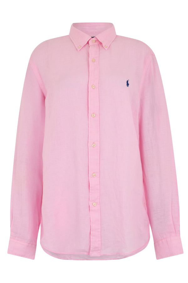 Long-Sleeve Linen Shirt Pink
