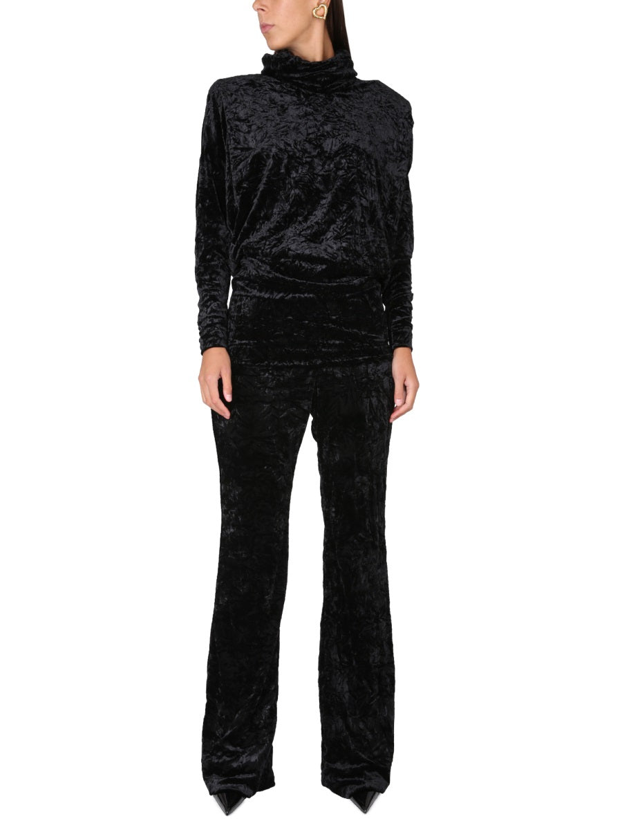 Wide Leg Pants Black Polyester Trousers