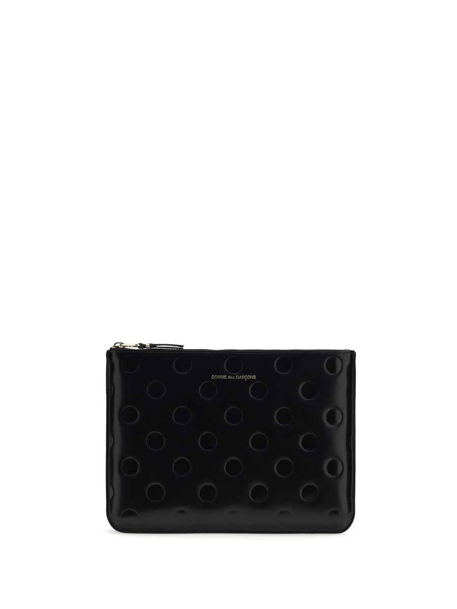 Pouch Embossed Polka-Dot Black Calf Leather Umbrellas