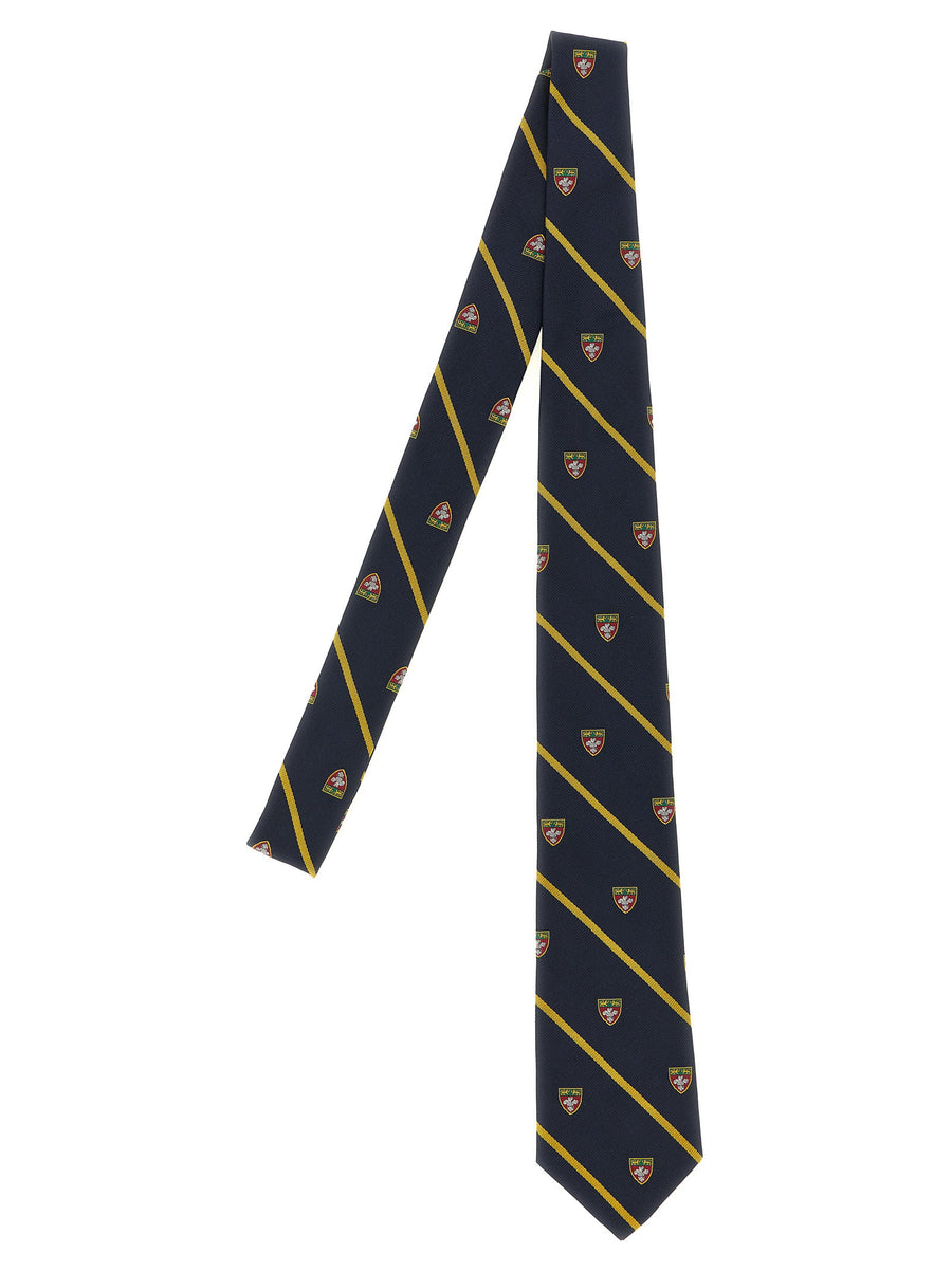 Polo Ralph Lauren Embroidered Heraldic Striped Silk Necktie — Navy