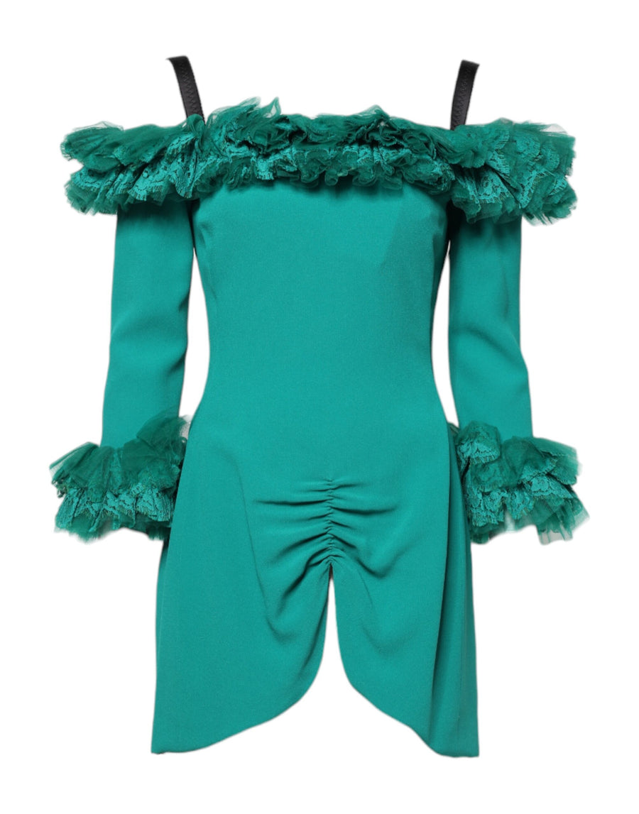 Dolce & Gabbana 59% Acetate 21% Viscose 16% Nylon 4% Elastane; Lining: 92% Silk 8% Elastane dress in green