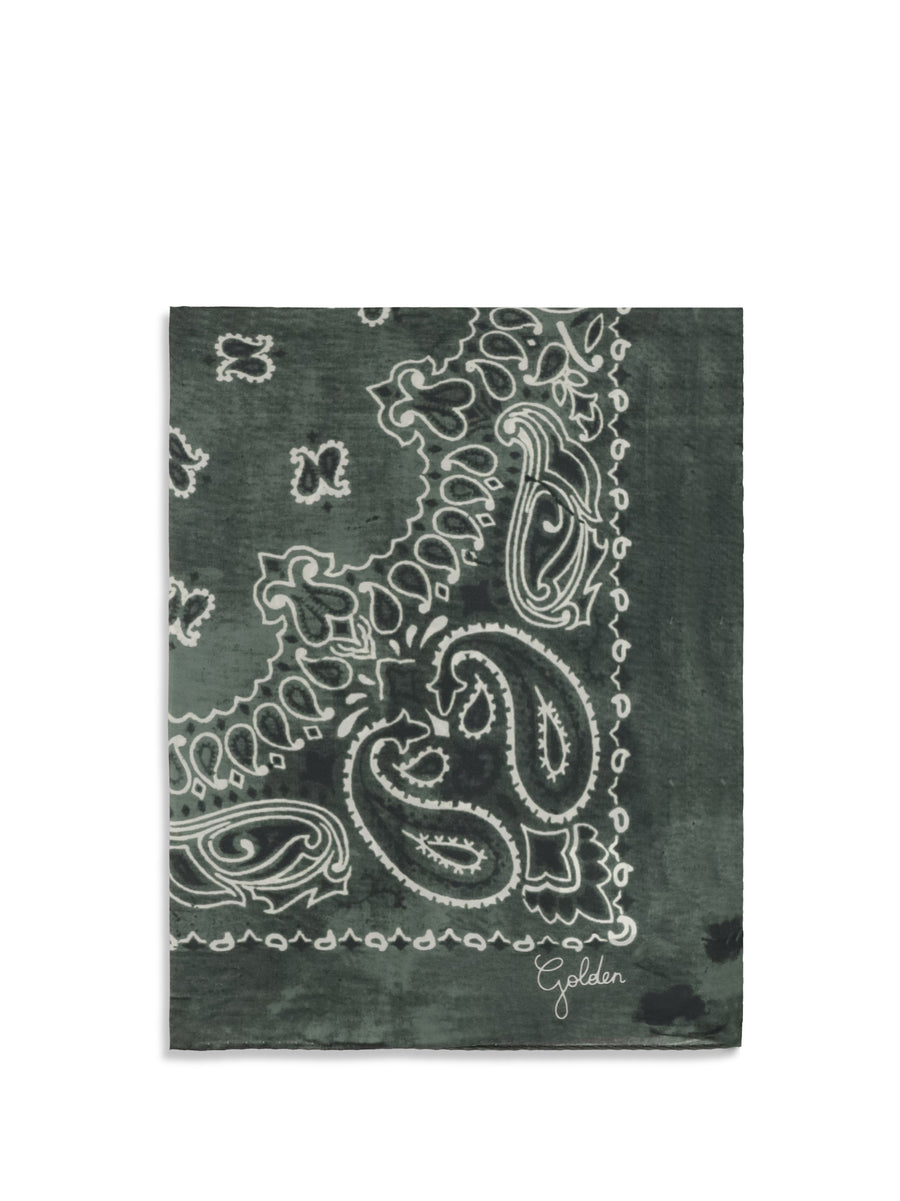 Golden Paisley Printed Silk Scarf Moss Green