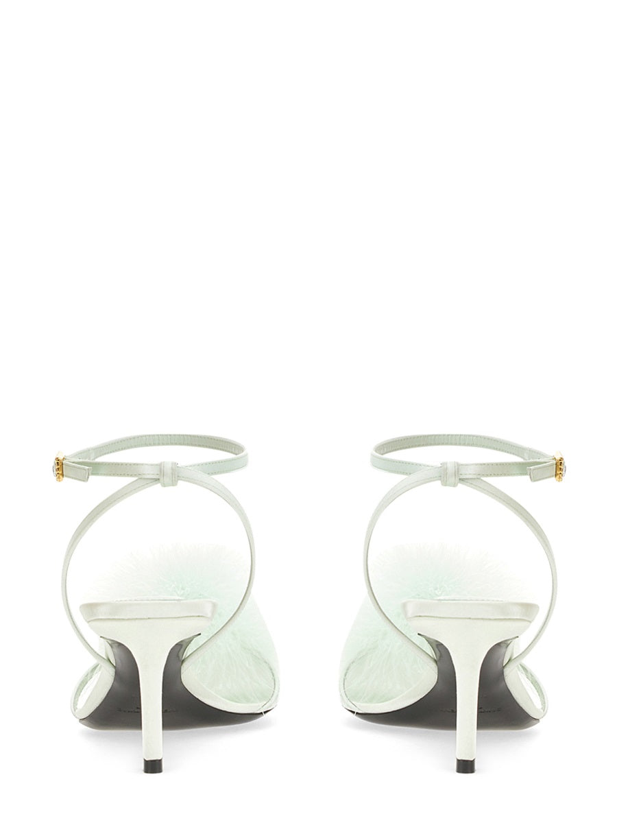 Mae Satin Crepe Mules Green Silk Sandal
