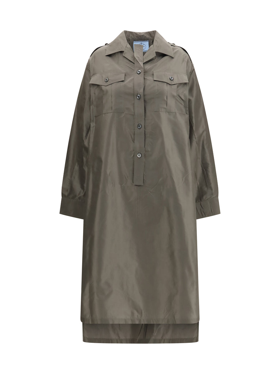 Taffeta Shirt Dress Green Silk