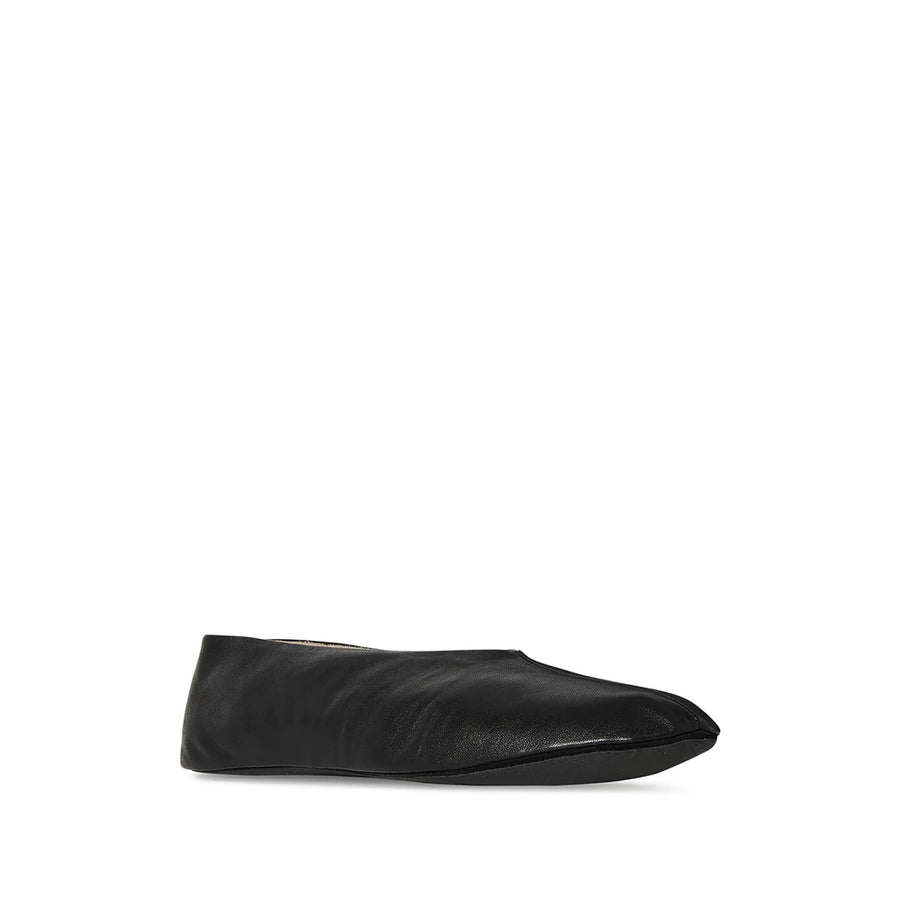 Leather Ballerina Flats Black Lambskin Shoes