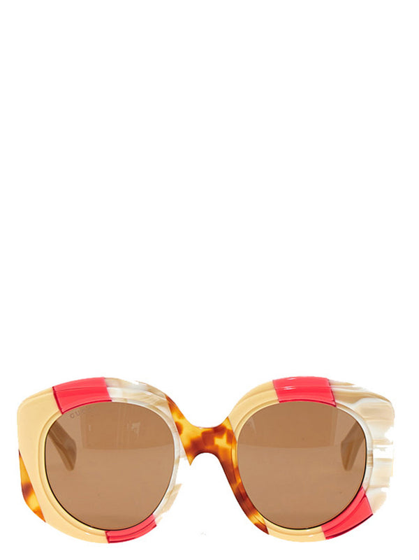 Tricolor Marble-Effect نظارة شمسية من Gucci — كريمي