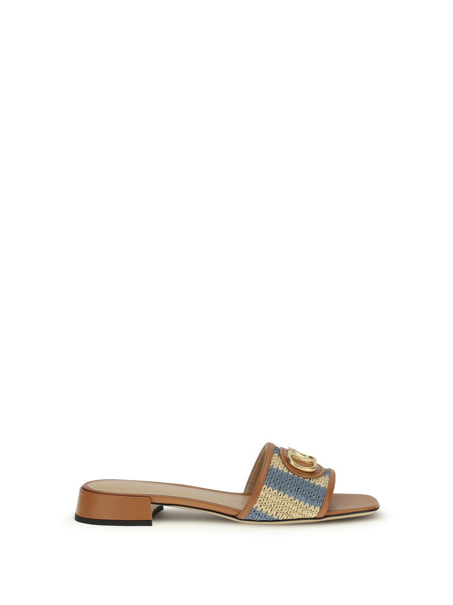 Valentino Garavani Upper: 60% viscose slide sandals in brown