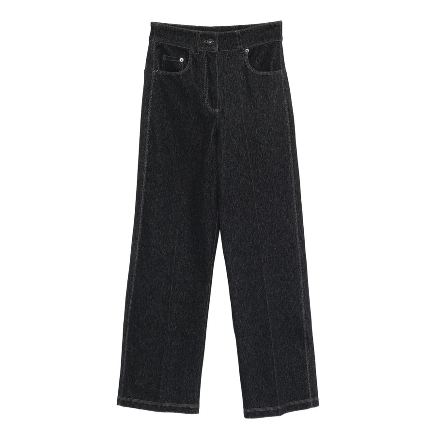 Wide-Leg High-Waisted Trousers Blue Cotton