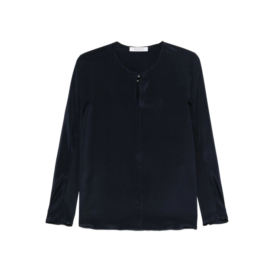 Silk Long-Sleeved Sweater Blue Blouses