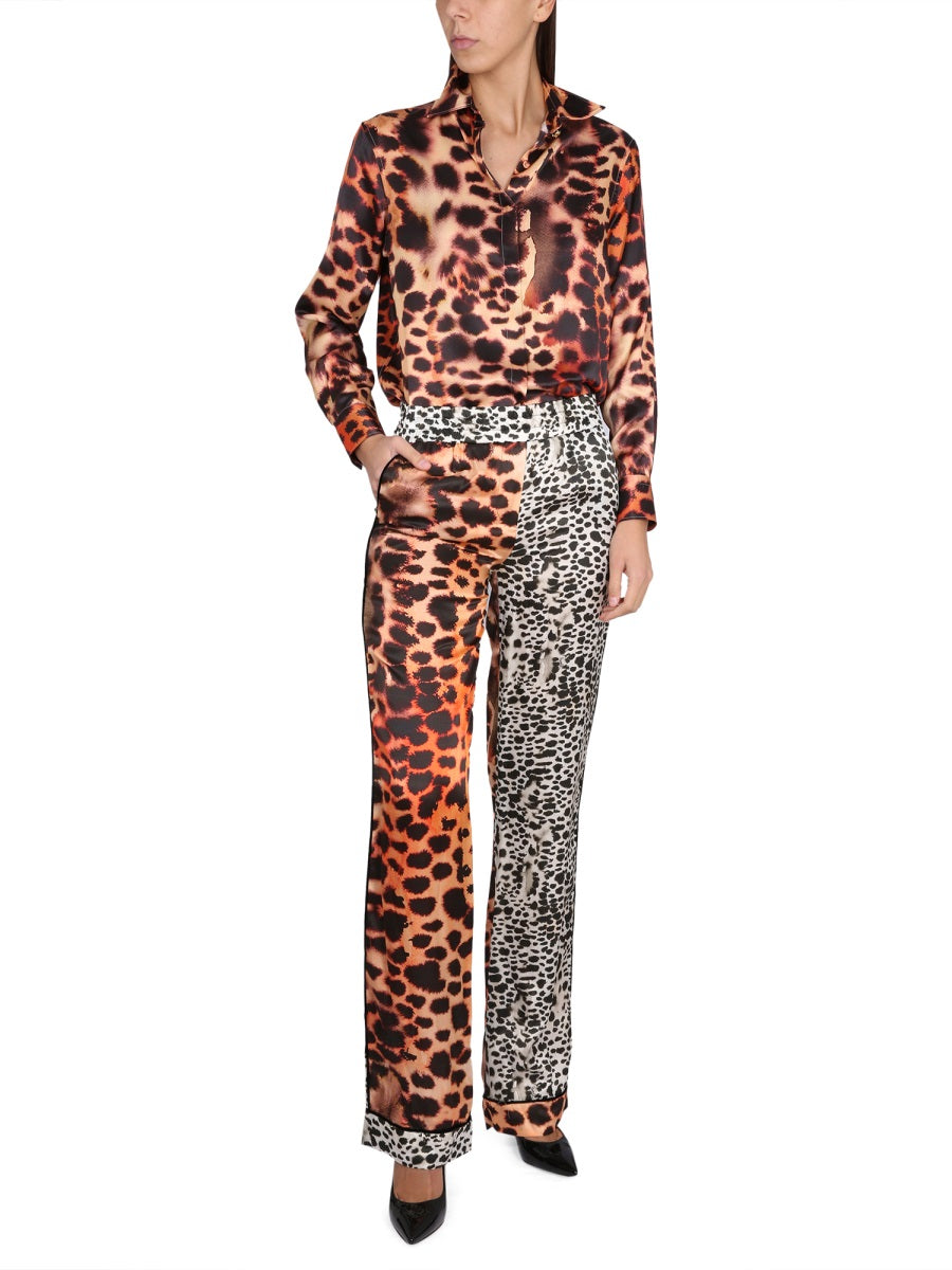Moray Eel Print Pants Pink Silk Trousers