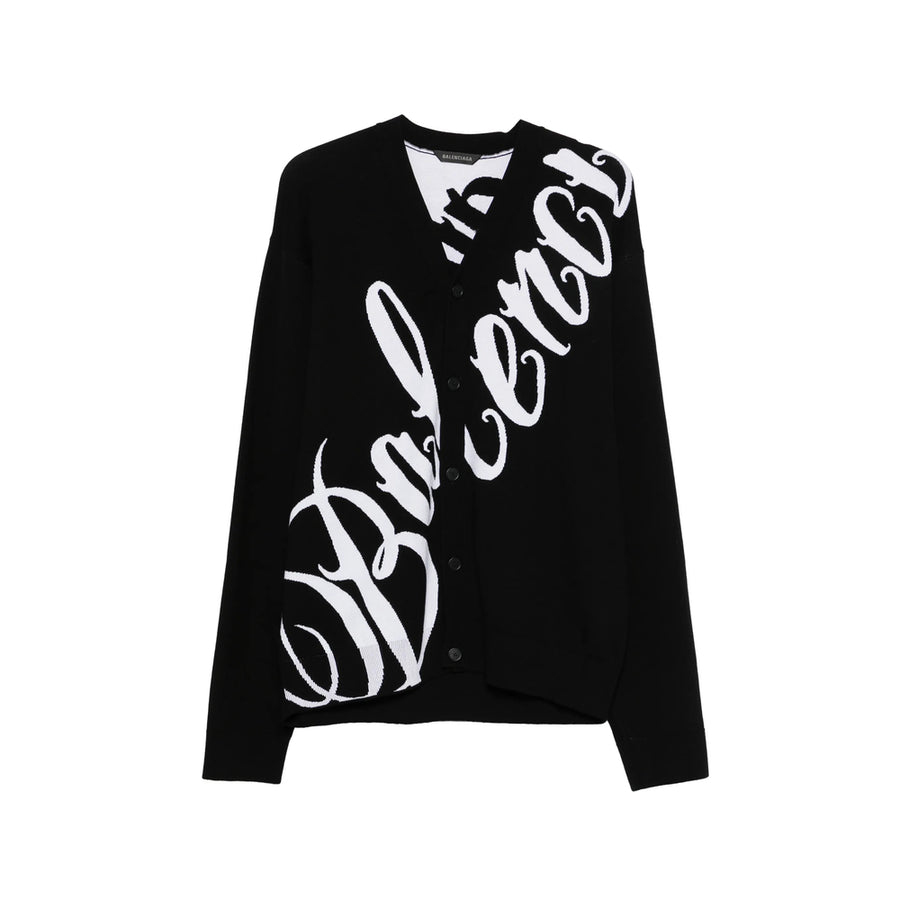 Cardigan With Logo Lettering Black/white Cotton Cardigans