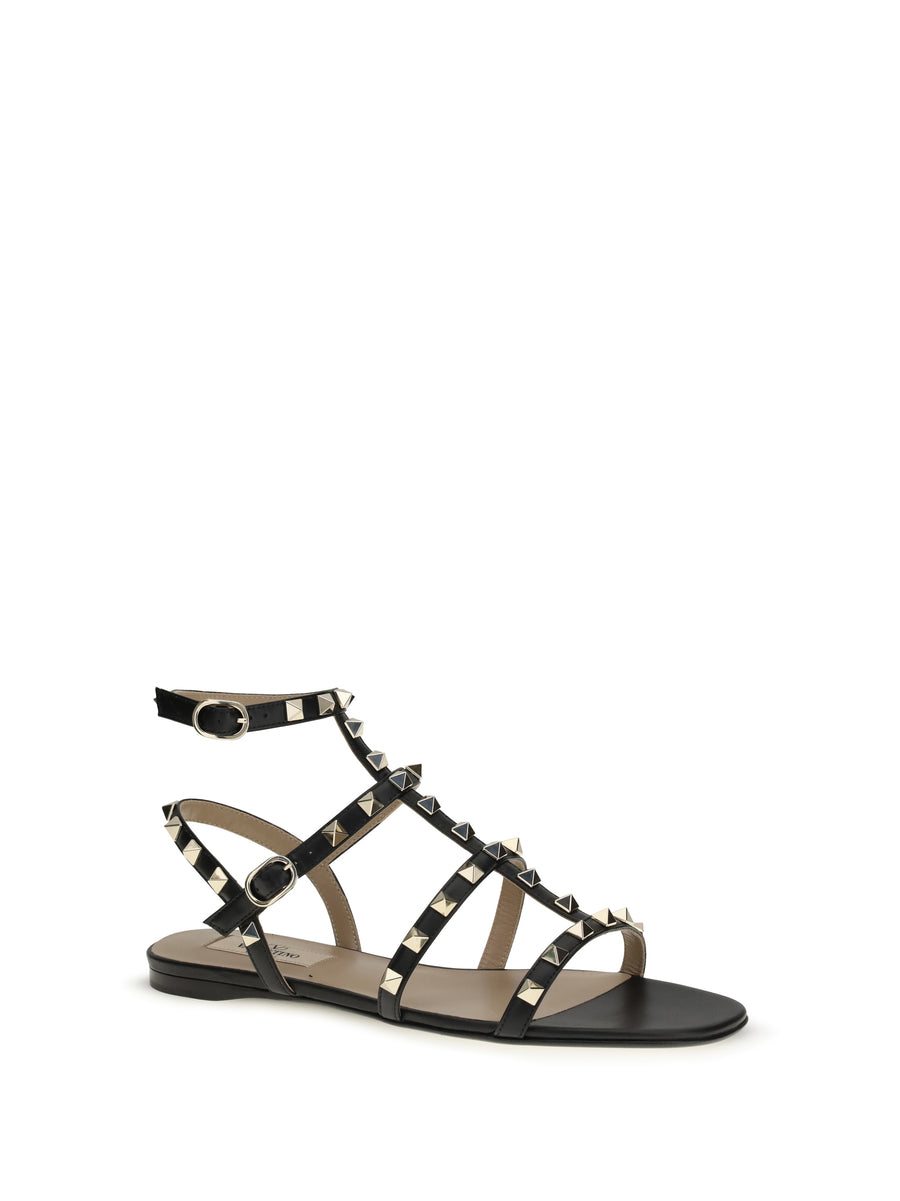 Sandals Rockstud Black Calf Leather