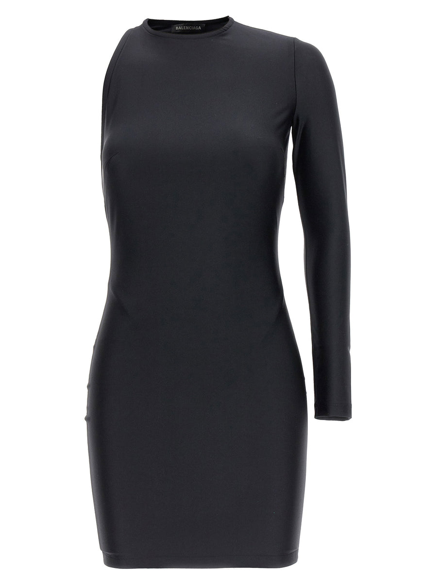 Balenciaga One-Shoulder Cut-Out Dress — Black
