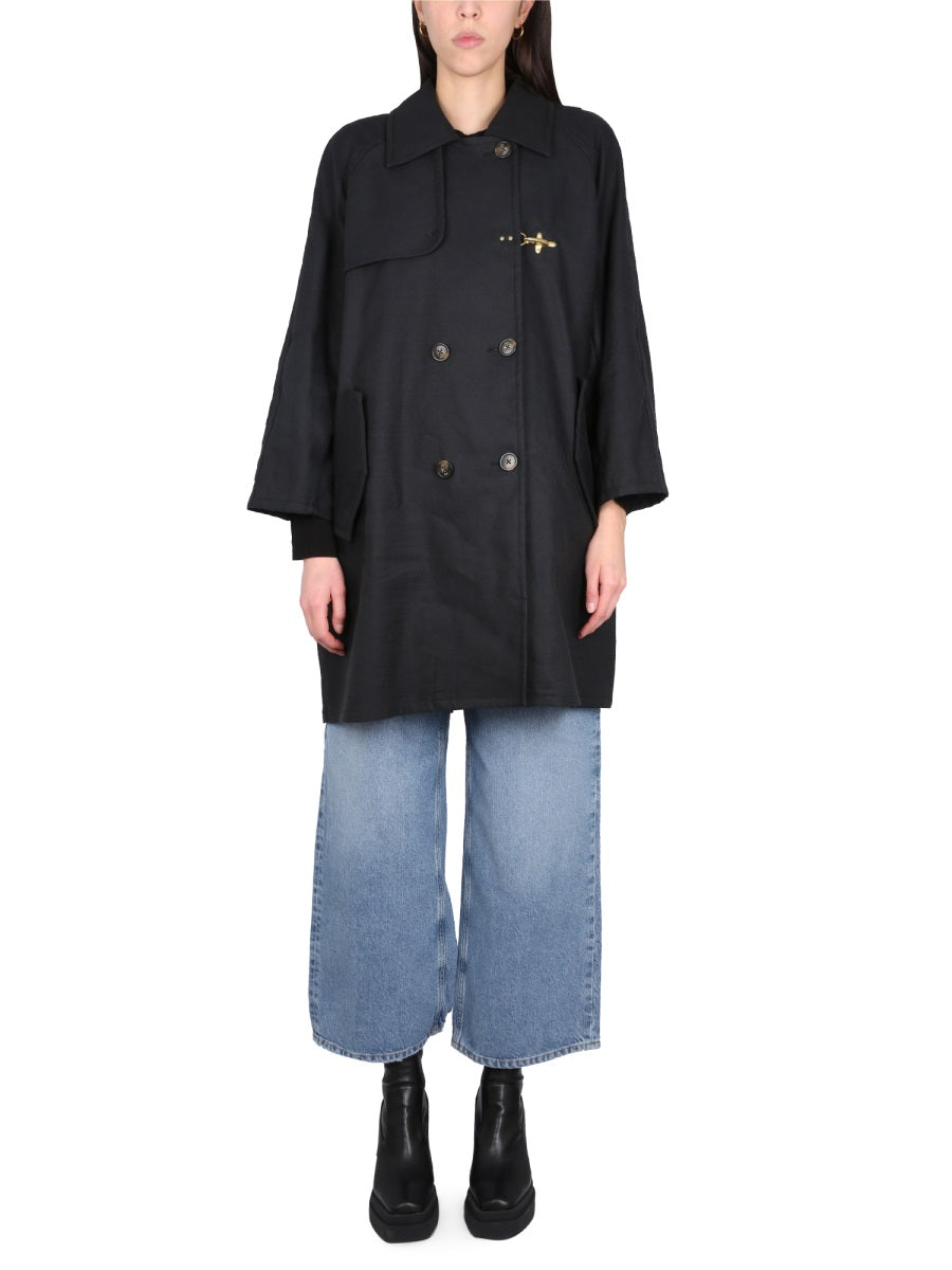 Double-Breasted Trench Coat Black Cotton Linen & Raincoats