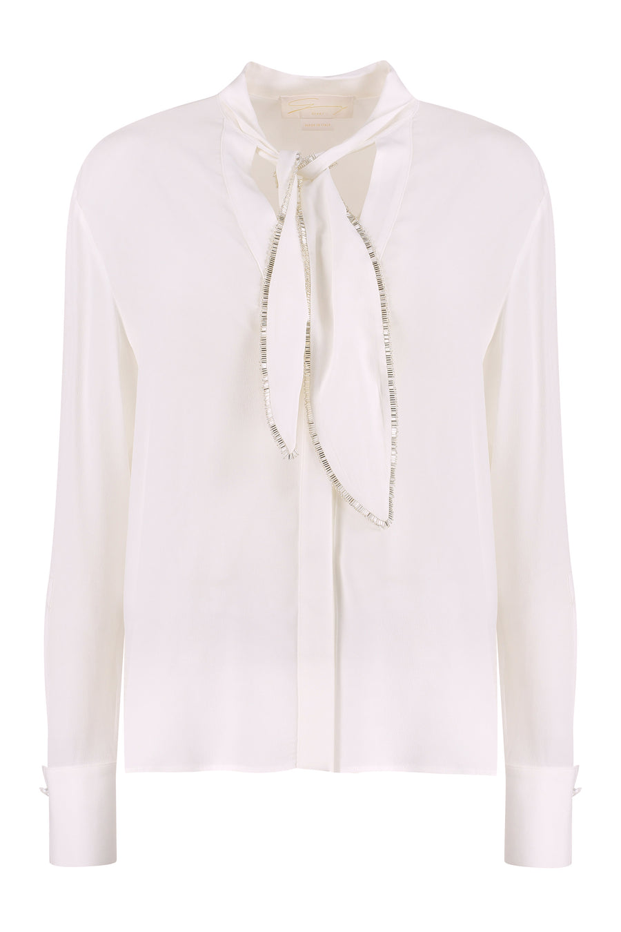 Crêpe De Chine Pussy-Bow Shirt White Silk