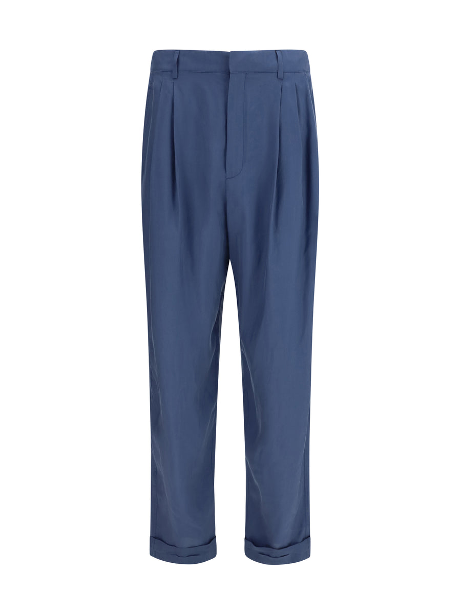 Saint Laurent 100% silk trousers in blue