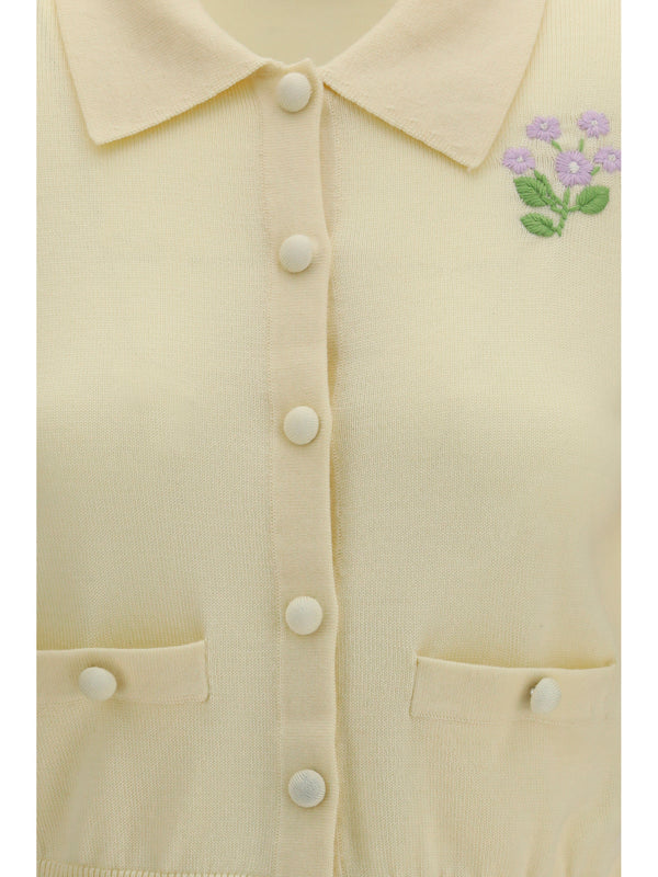 Knit Cardigan Yellow Wool (ovis Aries)