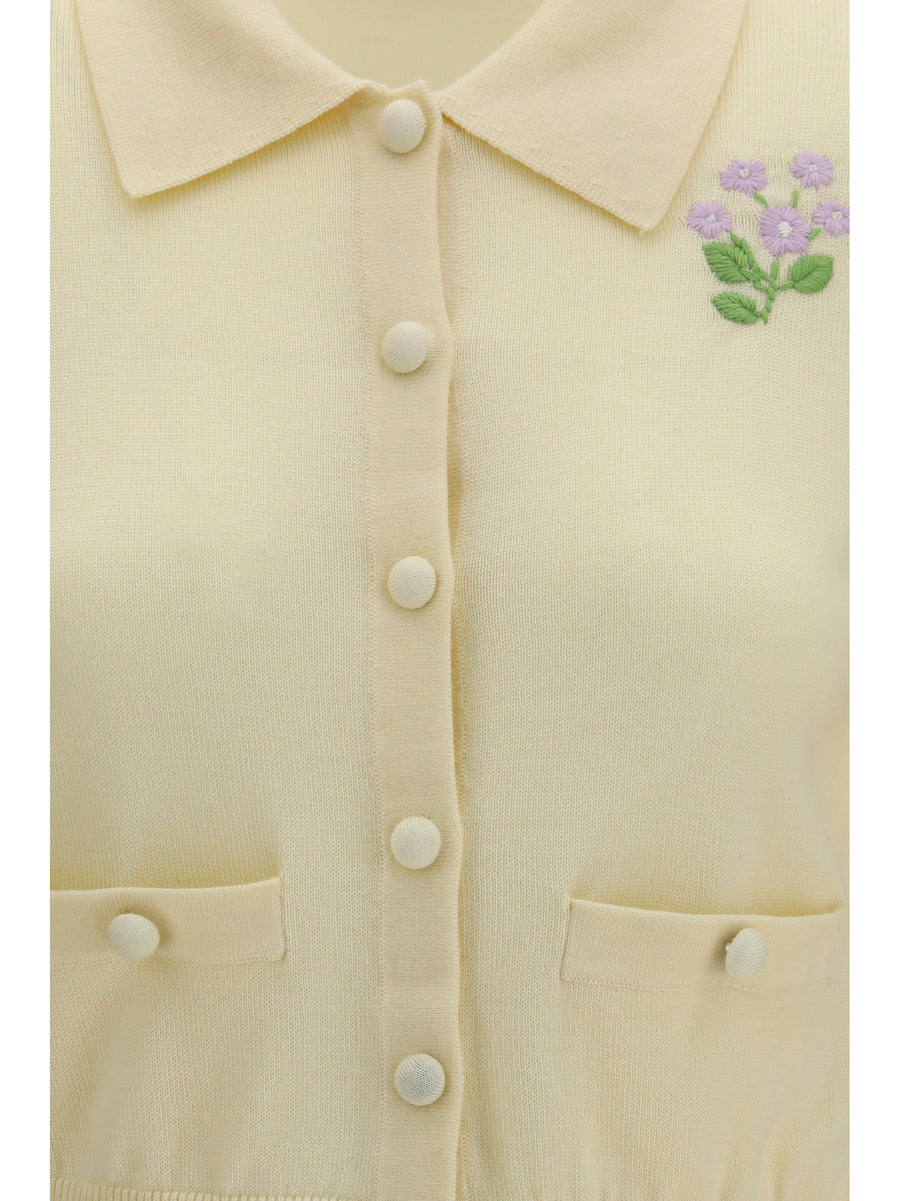 Knit Cardigan Yellow Wool (ovis Aries)
