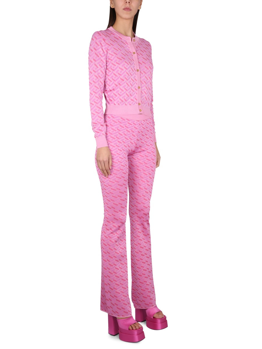 Jacquard Pants With Greek Print Pink Silk Trousers