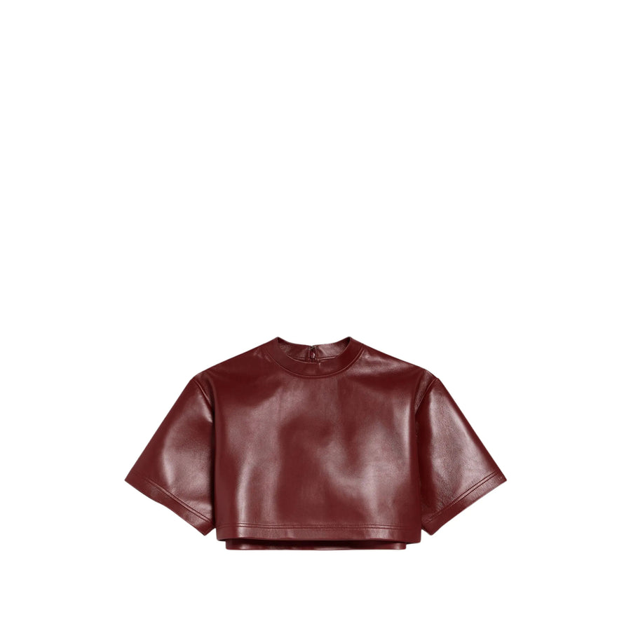 Cropped Lamb Leather Top Red Lambskin T-shirts & Jerseys