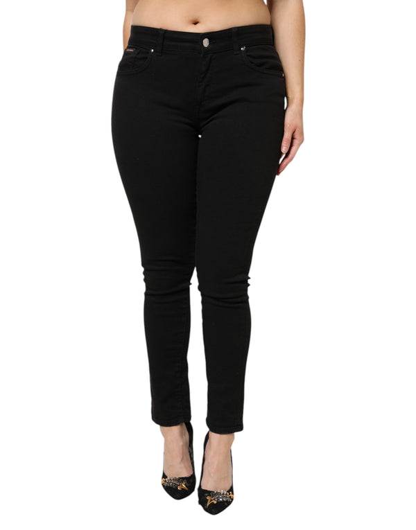 Black Cotton Mid Waist Denim Jeans Clothing