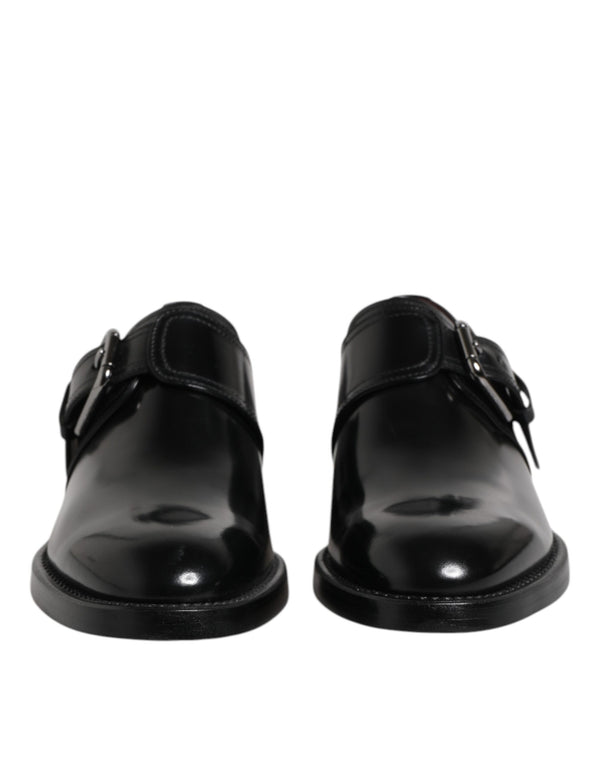 Black Leather Monk Strap Derby Formal Shoes Calf