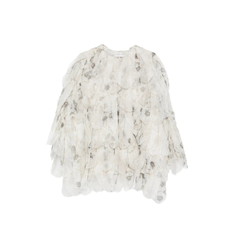 Oversized Silk Jacket White Floral Print
