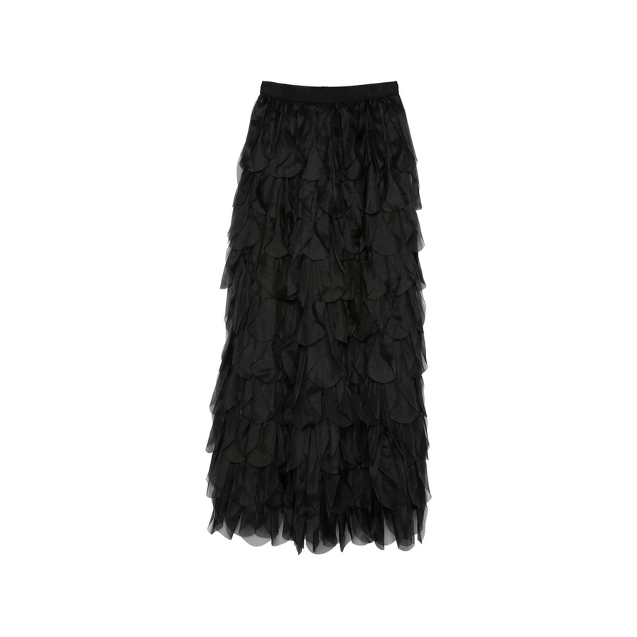 Silk Full Skirt With Ruffled Tiers Black Outer: Silk; Lining: Acetate