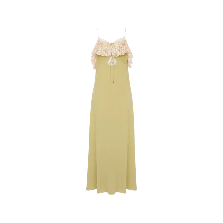 Silk Lace Trim Dress Green Organic Day