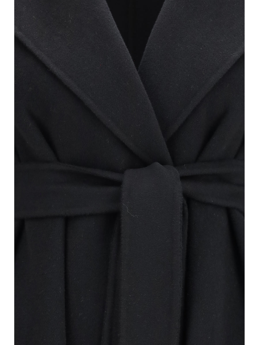 Coat Long Robe Wool, Cashmere And Silk Black Fleece Wool (ovis Aries)