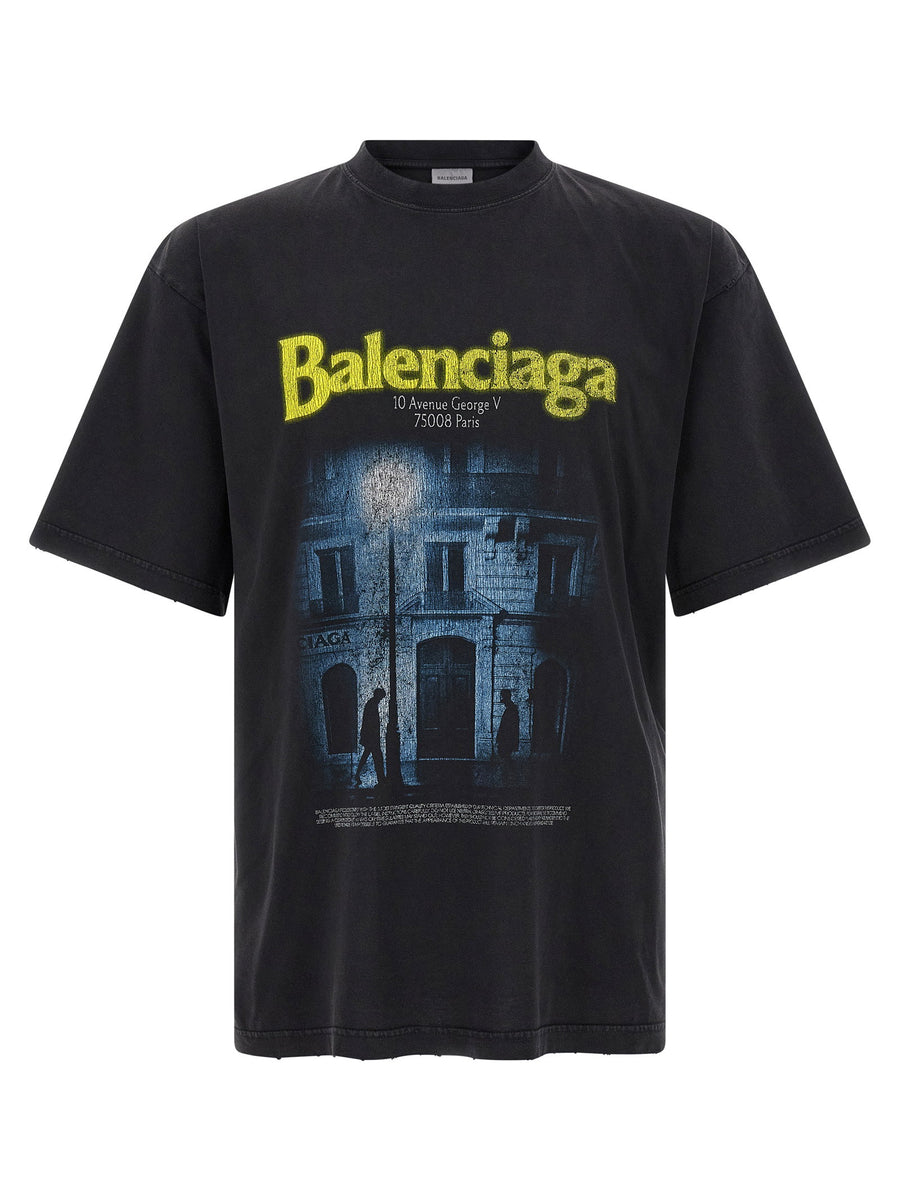 Balenciaga Graphic-Print Vintage Wash T-shirt — Black